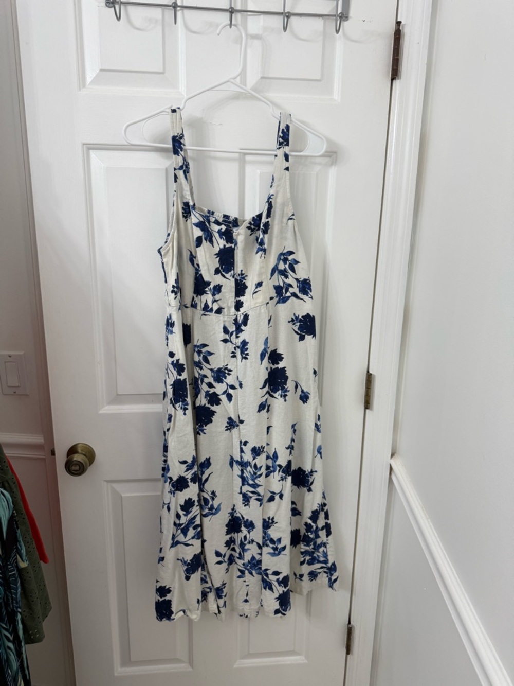 Old Navy White Midi Dress with Blue Floral Print